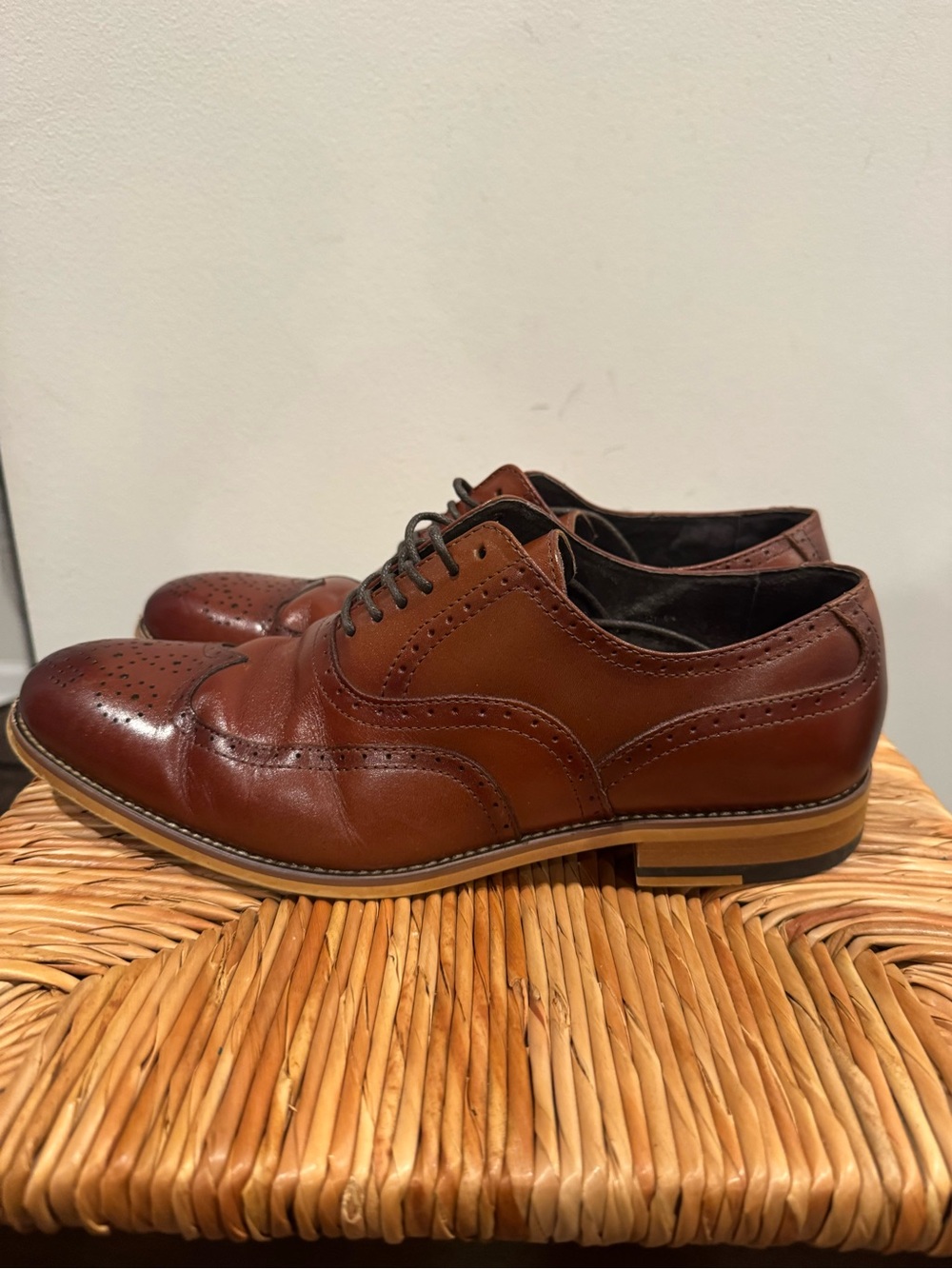 Men's Stacy Adams Brown Leather Wingtip Oxford Dress Shoes size 8